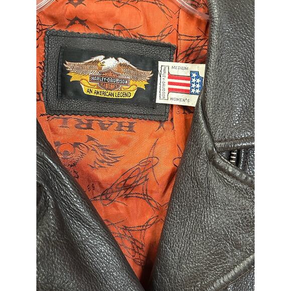 VTG 90's Y2K Harley Davidson Black Leather Jacket Motorcycle Size Medium - Picture 3 of 9